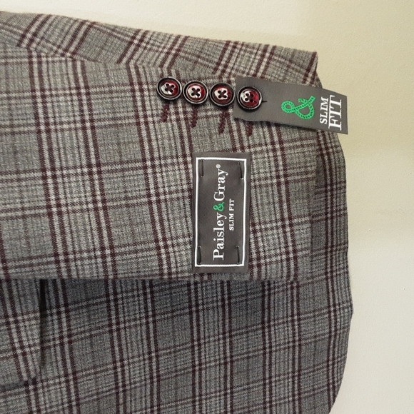 New Paisley & Gray men's blazer suit plaid 2 buttons closure - Picture 6 of 12